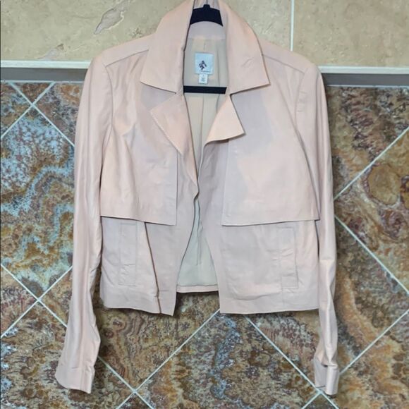 Women's Blush Pink Crop Leather Jacket by Halogen Size Medium - Picture 3 of 14